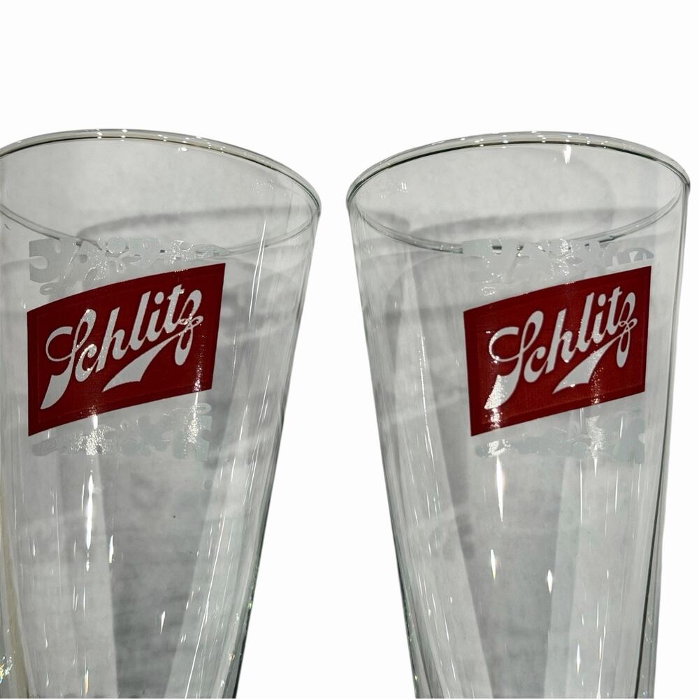 Schlitz Pilsner Beer Glasses 9oz Footed Stem Pair 8.5" Vintage 1960s Barware - Picture 4 of 6